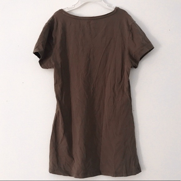 Brown/olive plain v neck shirt - Picture 2 of 3